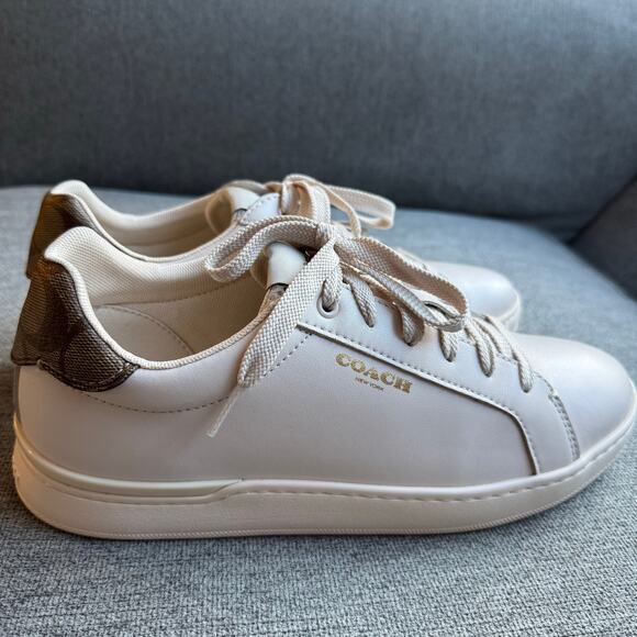Coach Clip Low Top Sneaker Leather Cream Signature Canvas Preppy Women's 9 - Picture 7 of 16